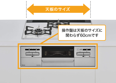 操作盤は天板のサイズに関わらず60cmです